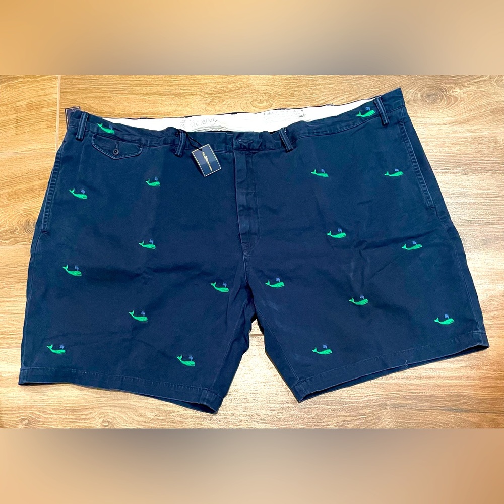 Polo Flat Front Shorts Size 56B Color Navy Blue with embroidered green wales